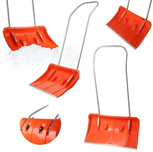 KADAX Pala da neve con bordo in alluminio, pala larga con ruote, pala con manico in metallo, pala da neve con lama in plastica, spazzaneve (arancione 2)