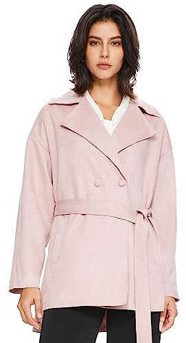 Orolay Trench-coat en Similicuir pour Femme Medium Élégant Trench Léger en Faux Daim avec Ceinture Rose XL