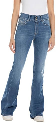 Replay Damen Jeans Schlaghose New Luz Flare mit Power Stretch, Medium Blue 009-1 (Blau), 30W / 32L