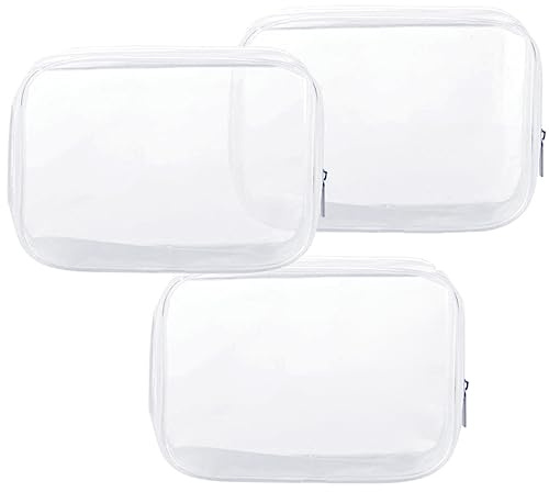 5 Pack Clear PVC Zippered Toiletry Carry Pouch Portable Cosmetic Makeup Bag for Vacation, Bathroom and Organizing, White 3Pcs, Small, Toiletry Bags