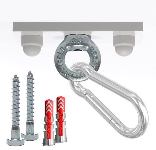 Yourkon | Boxsack & Deckenhalterung | 8mm massiver Stahl | weiß gepulvert | für Boxsäcke & mehr | Ideal als Aufhängung für Hängesessel, Yogatuch und Sonnensegel Befestigung usw. | bis 140kg