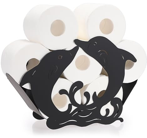 BTSKY Metal Toilet Paper Roll Holder - Mate Black Animals Style Toilet Tissue Holder, Freestanding & Wall Mount Toilet Tissue Storage Container for Bathroom, Home, Kitchen, Toilet (Dolphin)