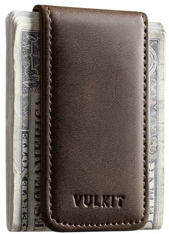 VULKIT Fermasoldi Magnetico Sottile Porta Biglietti da Visita in Pelle Porta Banconote Forte Magnete può Contenere 15 Banconote Piegate