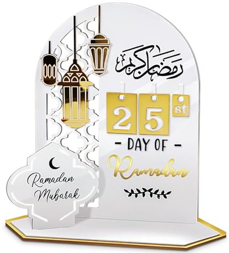Ramadan Kalender aus Acryl,Eid Mubarak Dekoration 30 Tage Countdown Ramadan Kalender Kinder,DIY Ramadan Adventskalender Eid Mubarak Ramadan Mubarak Deko Ramadan Geschenke für Kinder (Weiß)