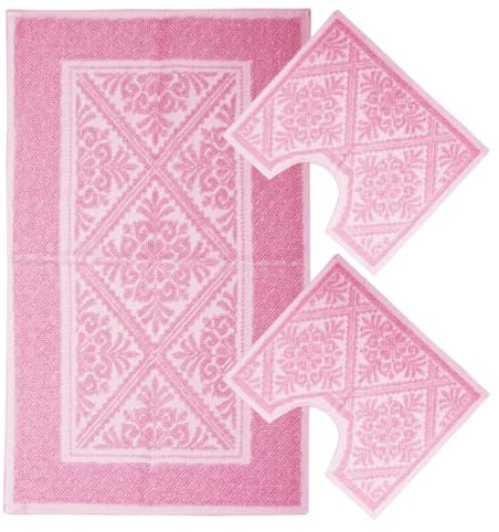 Set Tappeti Bagno Sardo Tris 3 Pezzi Doccia Bidet Water Cotone (Rosa)