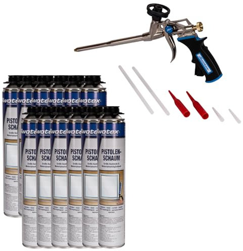 AWOTEX Profi-Schaumpistole & 12 x Pistolenschaum B2 750 ml 1-K I robuste Bauschaum-Pistole mit gummiertem Handgriff I PU-Schaumpistole mit Abzugssicherung I Bauschaum Dämmschaum ohne FCKW & HFCKW