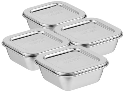 Zerodeko 4pcs Stainless Steel Square Food Storage Containers Metal Container with Lid Large Lunch Box Food Sample Container Kitchen Storage Containers Snacks Container Food Box