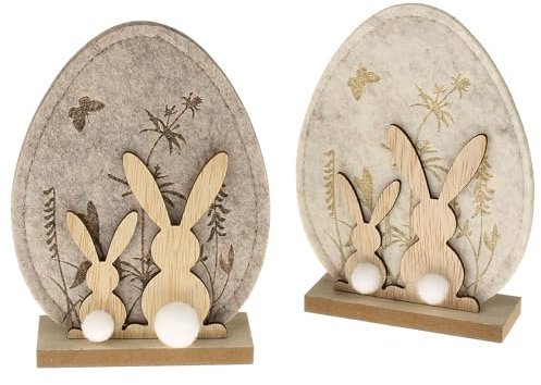 MACOSA HN68134_x2 Deko-Eier 2er Set Filz Holz Braun 16 cm Osterei floral Gemustert Osterdeko Filzei Filzosterei Oster-Dekoration Tischdeko Deko-Figur Ostern Osterdekoration Osterhase