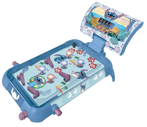 LEXIBOOK, Disney Stitch, Pinball electrónico de Mesa, Juego de acción y Reflejos para niños y Familia, Pantalla LCD, Efectos de luz y Sonido, Azul, JG610D