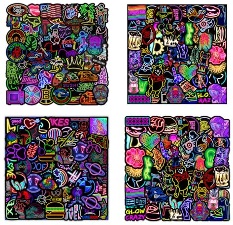 TNSRAY Neon Aufkleber, 250 Stück Aufkleber Neon Sticker Set, Coole Graffiti Sticker, Wasserfeste Vinyl Sticker Decals Coole Graffiti Sticker für Laptop Skateboard Scrapbook Trinkflasche