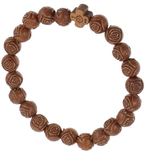LIFKOME Bracelet en Perles de Bois Rose Au Toucher Lisse Chapelet Catholique Perles de Prière pour Hommes Et Femmes Bijoux