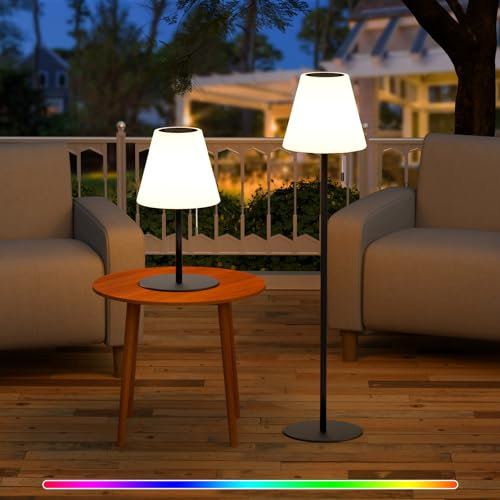Postlucky Solar Stehlampe Outdoor Stehlampe Dimmbar Warmweiß und RGB Akku Stehlampe Kabellos 2-in-1 Solarladung&USB Aufladung LED Stehlampe Außen IP44 für Garten Terrasse Patio Balkon (Schwarz)