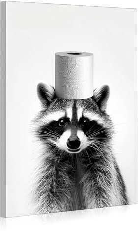 JBER Waschbär Leinwand Gemälde Wandkunst, geeignet für Badezimmer Dekoration, Poster Home Decor, lustige Tier Dekoration, gerahmt, 40 X 30cm