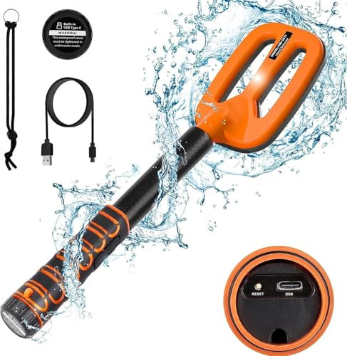 OMMO Détecteur de Métaux Entièrement étanche, Batterie Intégrée Rechargeable, Vibrations et Sons 3 Modes, Alarme Lumineuse LED, Détecteur de Métaux Pinpointer pour la Plongée sous-Marine, Vert