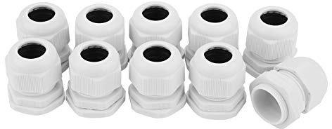 10PCS/Set Cable Glands Kit, PG7-PG21 IP68 Waterproof White Nylon Plastic Cable Gland Connectors 3-18 mm Adjustable Cable Gland Connector (PG21)10pcs))