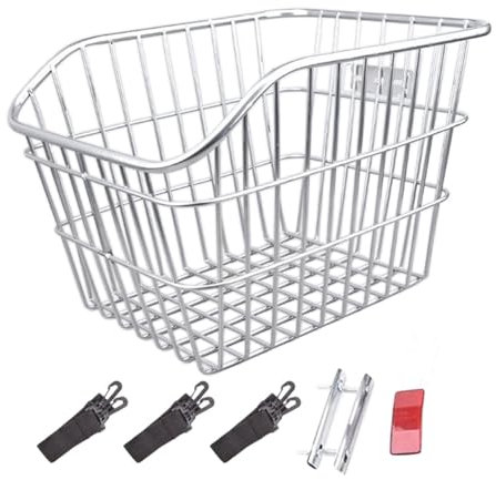 Perfeclan Fahrradkorb hinten, Fahrradgepäckbehälter, praktischer Fahrradgepäckträgerkorb aus Eisendraht, Fahrradaufbewahrungskorb zum Fahren von Fahrrädern für, Silber ohne Deckel