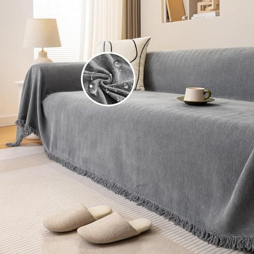 JIcloun Grau Sofa überwurfdecke L Form Große 1 2 3 4 Sitzer Sofadecke Kuscheldecke Chenille Couch Überwurf Tagesdecke mit Fransen, Wasserdicht 180x260cm
