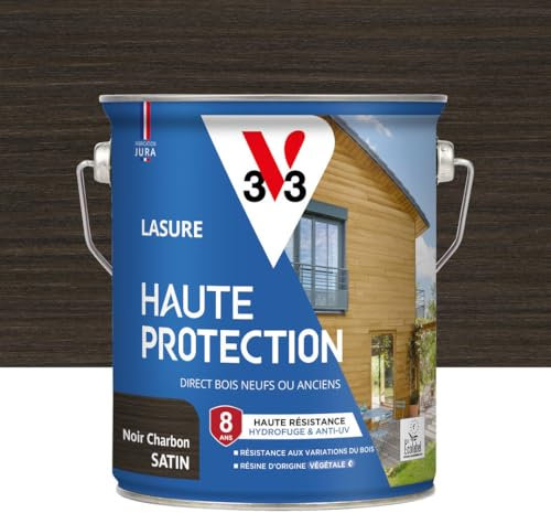 V33 Vernice per legno esterno nero carbone satinato, alta protezione 8 anni, alta resistenza idrorepellente e UV, resistente alle variazioni del legno, Ecolabel, resina di origine vegetale, 2,5 l