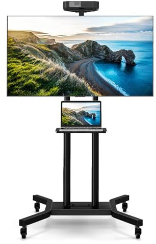 COSTWAY Soporte TV de Pie, Soporte de Pie Móvil para Pantallas de 32-70 Pulgadas, Carro de Altura Ajustable con Estante para Cámara, Gestión de Cables, Soporte de TV de Piso con Capacidad de 50kg