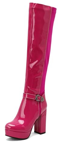 Lroey Reoly Donna Tacco Alto a Blocco Stivali Alti Punta Rotonda Festa Cx853, Numero 34-46