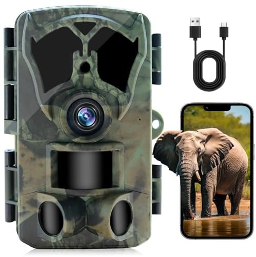 Wildkamera WLAN mit Handyübertragung APP, JHLGRE Bewegungsmelder Nachtsicht mit 64G SD Karte, 0,2s Schnelle Trigger, Wärmebildkamera Jagd, 120 °Weitwinkel, IP67 Wasserdicht