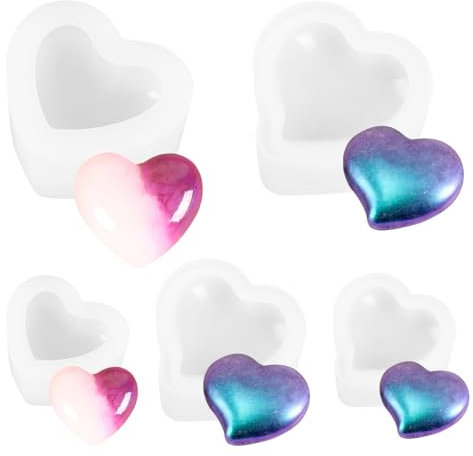 5 Stück 3D Herz Silikonform für DIY Handgemachte Seifenkunst - Gießform Mit Liebe Herzform Design