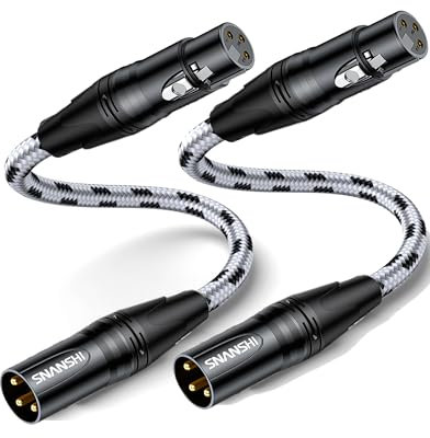 SNANSHI Short XLR Cables 1ft, 2Pack Short XLR Adapter Cable, Nylon Braided, Gold-Plated, Balanced Microphone Cable for Recording, Speaker, PA System, Home Studio