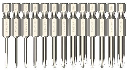 Rarapop Phillips Cross Slot Screwdriver Bit Set 13Pcs 1/4 Inch Hex Shank 2 Inch/50 mm Length S2 Steel with Magnetic for Power Screwdriver Drill Impact Driver (13Pcs 50mm)