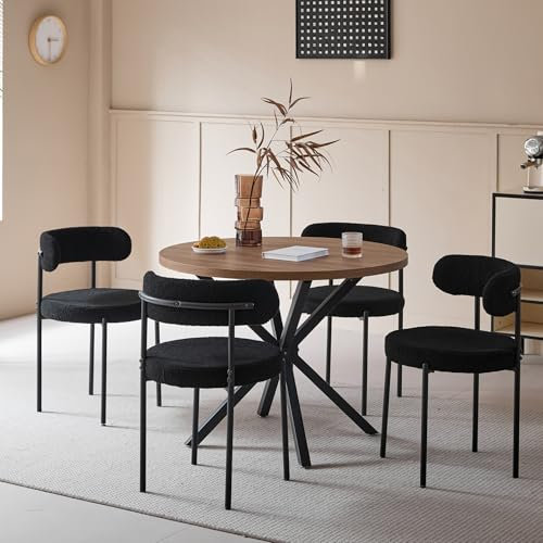 DEYARNA HOME Essgruppe Set Tisch und Stühle, 100cm Runder Esstisch mit 4 Esszimmerstühlen, Tisch und 4 Stühle für Küche, Wohnzimmer, Balkon, Restaurant, Büro (Dunkle Holzfarbe+Schwarz)