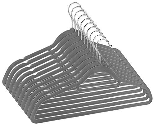 50 Stück Kleiderbügel Samt Grau, Kleiderbügel rutschfest Platzsparend 0,6 cm Dick, Samtbügel mit 360° Drehbaren Haken und Kurzer Stange, Bügel Samt für Erwachsene 45cm