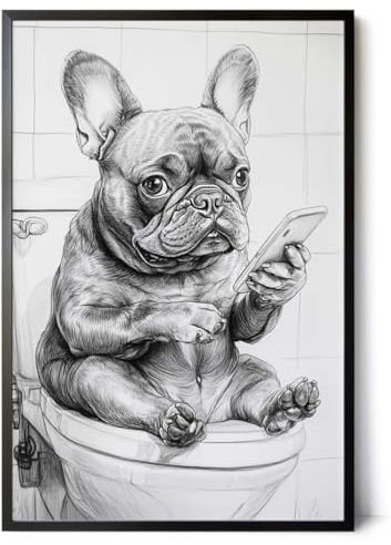 Paul Sinus Poster/Leinwandbild/Rahmenoption Lustiges Hundebild – Witzige Klo-Deko fürs Gäste-WC – Perfekt für Smartphone-Junkies