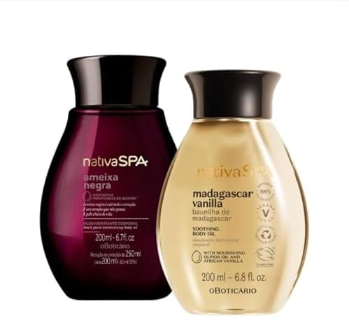 O Boticário Nativa SPA, Vanille, 200 ml und schwarze Pflaume, 200 ml, feuchtigkeitsspendendes Körperöl, parfümiert, Geschenkset für Damen, 2 Produkte
