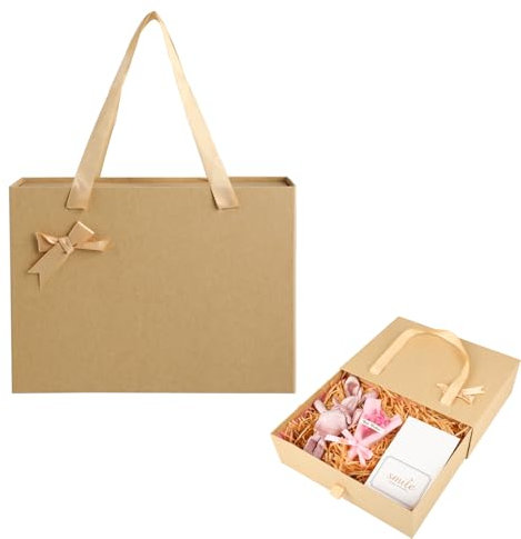 Geschenkbox mit Deckel – Kraftpapier Geschenkbox mit Schleife, Wiederverwendbarer Geschenkkarton für Hochzeit, Geburtstag & Festtagsverpackung (Khaki)