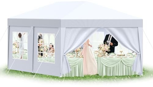 arvioo Pavillon 3x6 m mit 6 Seitenwände Wasserdicht Stabil Winterfest UV-Schutz Partyzelt mit PE-Dach und Stahlrahmen für Outdoor-Events, Märkte & Feste (Weiß)