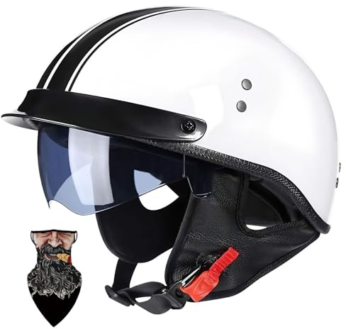 Halbschalenhelm Motorradhelm mit ABS-Schale ECE-zertifizierter Schnellverschluss und abnehmbarem Visier für Erwachsene | Chopper Helm, Mofa Helm Retro, JetHelm Halbhelm für Scooter