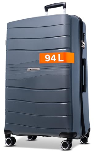 Cocoono Leon Koffer Groß 94 Liter Volumen - mit TSA Schloss, Koffer & Trolleys, Reisekoffer, Hartschalenkoffer, Hartschalenkoffer Groß, Trolley, Koffer XL, Reisekoffer mit Rollen Groß (Grau, XL)