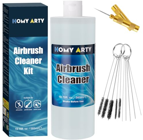 HOMY ARTY Airbrush Cleaner Kit - 585 ml with Nozzle Cleaner and Cleaning Brushes, Airbrush Cleaning Kit for Water-Based Acrylic Paint, Airbrush Paint, Suitable for Airbrushes, Brushes & Art Tools