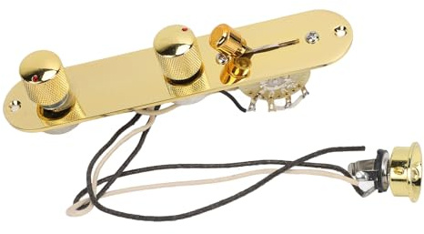 Guitar Control Plate 5 Way Switch Prewired 250KΩ Potentiometers Volume Tone Controls Plate for Telecaster Style Guitars Metal Material (GE235 (Gold))