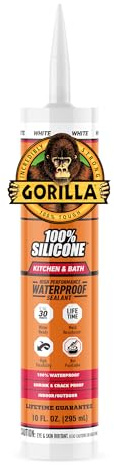 Gorilla 100% Silicone Caulk Kitchen & Bath Sealant, Mold Resistant, 10 oz. Cartridge, White