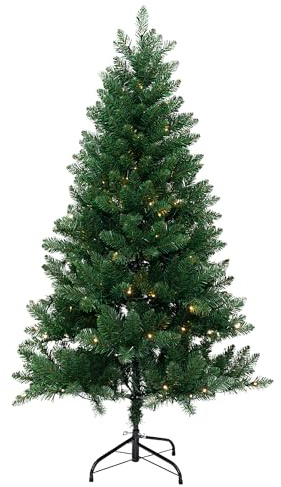 Trimming Shop 4ft Evergreen Artificial Christmas Tree, 100 Lights | Realistic Green PVC/PE Pine Tree With Warm White LEDs, 230 Dense Tips & Sturdy Foldable Metal Stand For Home & Office Decor