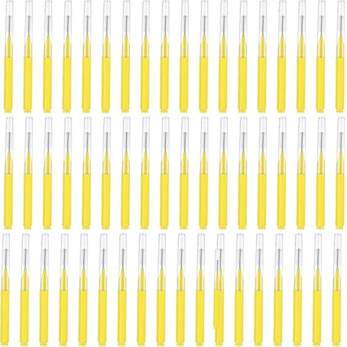 Interdental Brushes Yellow, 50Pcs Yellow Interdental Brushes with Floss Brushes for Teeth and Gums, Home and Travel Oral Care, 0.5mm Ultra-Fine Brush Heads