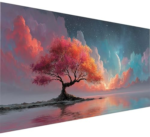 Malen Nach Zahlen Erwachsene Baum, DIY Malen Nach Zahlen Set Sternenhimmel, Basteln Erwachsene Leinwand Kit, Paint by Numbers Mit Pinseln und Acrylfarbe, Herbstdeko Home, Geschenke, 60x30cm D-1750