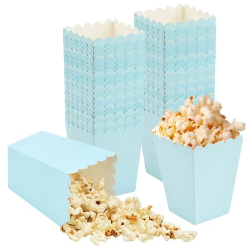 50 Piezas Cajas de Palomitas de Maíz,5,5 x 7,5 x 10,7 cm Bolsa de Palomitas Cubo Palomitas, Cartones de Palomitas Pequeñas,Cartón Caramelo Contenedor para Noches de Cine Cumpleaños Fiestas,Azul