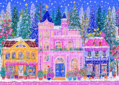 Winter City Jigsaw Puzzle 1000 Teile Erwachsene | Tipps zu den Buchstaben des Rückens/Abschnitte A-D, großes Poster, Größe 70×50cm, staubfrei, Familienaktivität für drinnen
