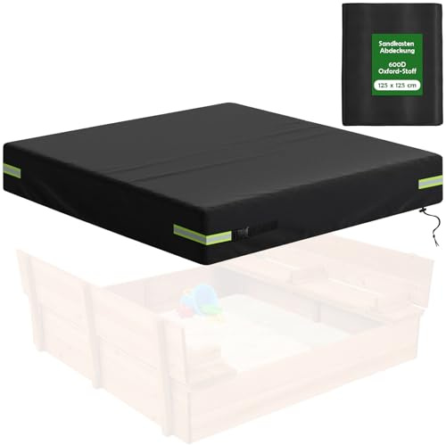 Sandkasten Abdeckung 120x120x19,5cm Abdeckplane Sandkastenabdeckung mit Gummizug Reflektierendes Band 600D Oxford-Stoff Sandkastenplane für Sandkasten Pool