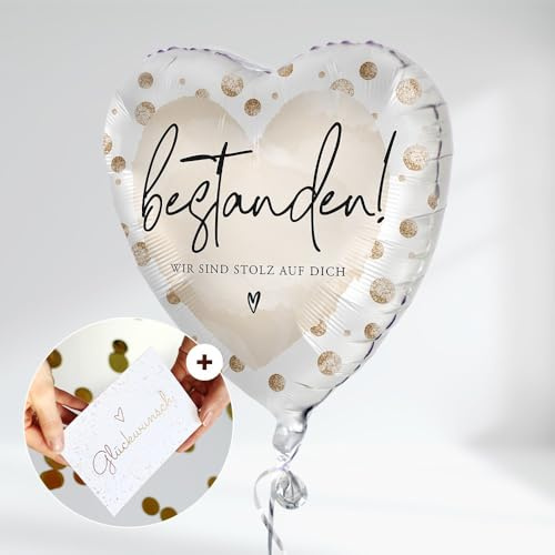 BallonStar® BESTANDEN! Herzlichen Glückwunsch Luftballon 43 cm zur bestandenen Prüfung, Schulabschluss, Bachelor, Abitur, Abschlussfeier mit Grußkarte für Gratulationen