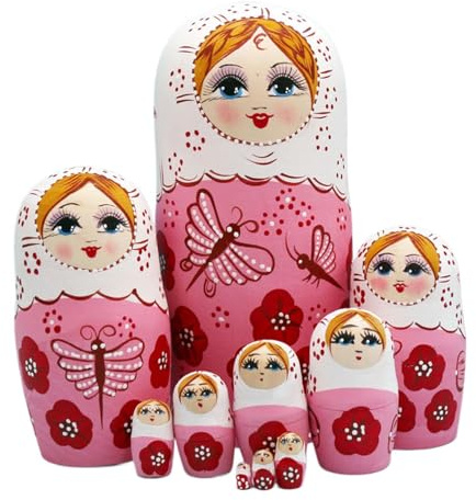 Generisch MatroschkaPuppen 10-teilig Holz Handbemalt - Traditionelle Babuschka Nesting Dolls Set, Pädagogisches Holzspielzeug für Kinder, Klassische Stapelpuppen für Deko & Geschenk, Handarbeit