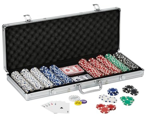 Fat Cat 11,5 Gramm Texas Hold 'em Clay Poker Chip Set mit Aluminium Fall, 500 gestreift Dice Chips