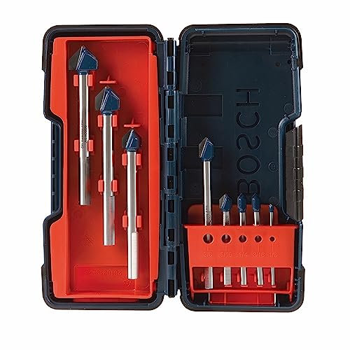 BOSCH GT3000 8-Piece Glass and Tile Carbide Hammer Drill Bits Assorted Set with Included Storage Case for Fast Drilling in Glass and Tile