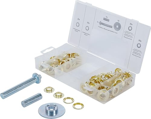 BGS 8111 | Ösen-Installations-Sortiment | 103-tlg. | im Kasten | 50 Ösen | Innendurchmesser 11,5 mm | Außendurchmesser 24 mm | 3-tlg. Installations-Werkzeug